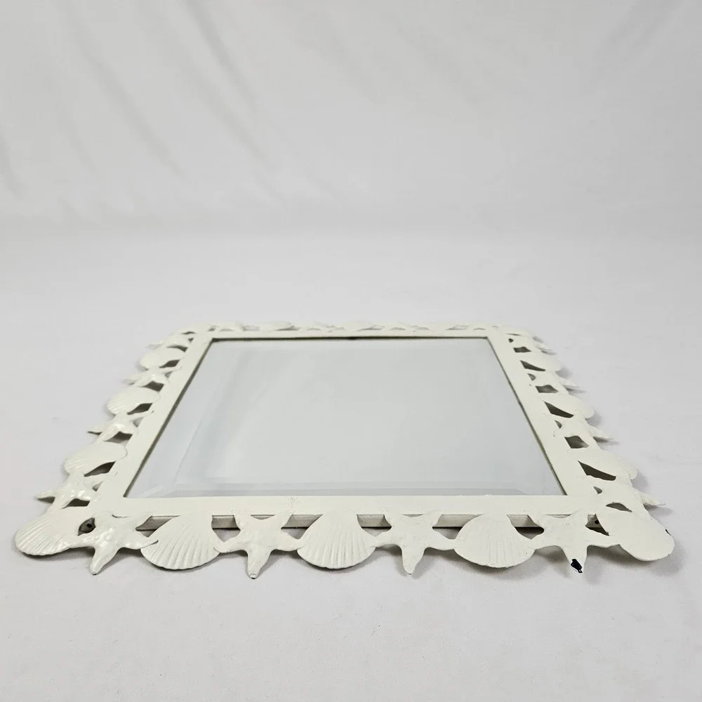 Vintage Seashell Beveled Mirror Starfish Metal Frame Palm Beach Nautical Coastal